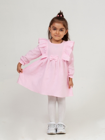 Купить 321-Р. Платье из муслина детское, хлопок 100% розовый, р. 74,80,86,92 в Симферополе